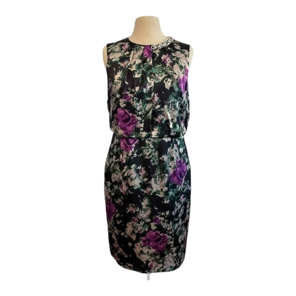 Hugo Boss Floral Sleeveless Shift 100% Silk Dress 10 New With Tags $695